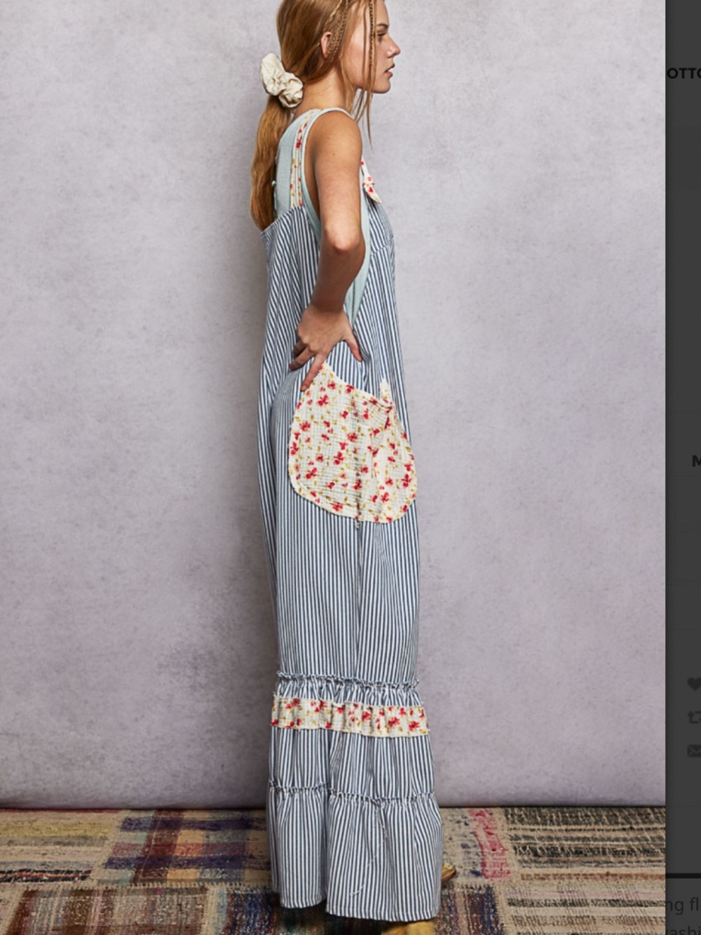POL Blue White Striped Floral-Trim Jumpsuit - Picture 3 of 6